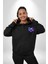 Süsen Çiçeği Mor Siyah Tonları Zarafet Siyah Kapüşonlu Sweatshirt Kadın Erkek Ön Minimal Sırt Baskılı 5