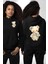 Mavi Kare Desenli Ayıcık Kawaii Stil Siyah Kapüşonlu Sweatshirt Kadın Erkek Ön Minimal Sırt Baskılı 4