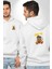 Astronot Ayı Grafik Tasarımı Beyaz Kapüşonlu Sweatshirt Kadın Erkek Ön Minimal Sırt Baskılı 4