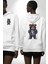 Siyah Deri Ceketli Gotik Asi Ayıcık Beyaz Kapüşonlu Sweatshirt Kadın Erkek Ön Minimal Sırt Baskılı 1