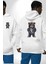 Siyah Deri Ceketli Gotik Asi Ayıcık Beyaz Kapüşonlu Sweatshirt Kadın Erkek Ön Minimal Sırt Baskılı 4