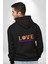 Basketbol Topu Ile Aşk Love Yazılı Siyah Kapüşonlu Sweatshirt Kadın Erkek Ön Minimal Sırt Baskılı 3