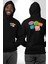 Barış Pozitif Enerji Stickerları Siyah Kapüşonlu Sweatshirt Kadın Erkek Ön Minimal Sırt Baskılı 1