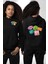 Barış Pozitif Enerji Stickerları Siyah Kapüşonlu Sweatshirt Kadın Erkek Ön Minimal Sırt Baskılı 4