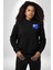 Ortanca Çiçeği Tasarımı Siyah Kapüşonlu Sweatshirt Kadın Erkek Ön Minimal Sırt Baskılı 5