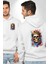 Taçlı Kafatası Kraliyet ve Kaos Altın Kafatası Beyaz Kapüşonlu Sweatshirt Kadın Erkek Ön Minimal Sırt Baskılı 1