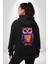 Neon Renkler Baykuş Siyah Kapüşonlu Sweatshirt Kadın Erkek Ön Minimal Sırt Baskılı 3