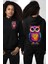 Neon Renkler Baykuş Siyah Kapüşonlu Sweatshirt Kadın Erkek Ön Minimal Sırt Baskılı 4
