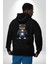Rahat ve Şık Sporcu Ayıcık Siyah Kapüşonlu Sweatshirt Kadın Erkek Ön Minimal Sırt Baskılı 3