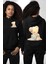 Mavi Çiçek Desenli Kimonolu Sevimli Ayıcık Teddy Siyah Kapüşonlu Sweatshirt Kadın Erkek Ön Minimal Sırt Baskılı 1