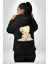 Mavi Çiçek Desenli Kimonolu Sevimli Ayıcık Teddy Siyah Kapüşonlu Sweatshirt Kadın Erkek Ön Minimal Sırt Baskılı 3