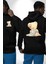 Mavi Çiçek Desenli Kimonolu Sevimli Ayıcık Teddy Siyah Kapüşonlu Sweatshirt Kadın Erkek Ön Minimal Sırt Baskılı 4
