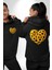 Ayçiçeği Ile Özel Tasarım Kalp Bahar Siyah Kapüşonlu Sweatshirt Kadın Erkek Ön Minimal Sırt Baskılı 4