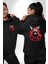 Rahat ve Tarz Karanlık Tavşan Siyah Kapüşonlu Sweatshirt Kadın Erkek Ön Minimal Sırt Baskılı 4