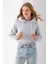 Kadın Kapüşonlu 3ip Şardonlu Crop Sweatshirt Gri - 2612 3