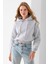 Kadın Kapüşonlu 3ip Şardonlu Crop Sweatshirt Gri - 2612 5