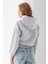 Kadın Kapüşonlu 3ip Şardonlu Crop Sweatshirt Gri - 2612 8