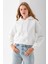 Kadın Kapüşonlu 3ip Şardonlu Crop Sweatshirt Beyaz - 2612 9