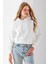 Kadın Kapüşonlu 3ip Şardonlu Crop Sweatshirt Beyaz - 2612 11