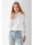Kadın Kapüşonlu 3ip Şardonlu Crop Sweatshirt Beyaz - 2612 14