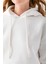 Kadın Kapüşonlu 3ip Şardonlu Crop Sweatshirt Beyaz - 2612 15