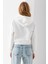 Kadın Kapüşonlu 3ip Şardonlu Crop Sweatshirt Beyaz - 2612 16