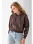 Kadın Kapüşonlu 3ip Şardonlu Crop Sweatshirt Kahverengi - 2612 1