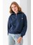 Kadın Dik Yaka Yarım Fermuarlı Kelebek Aksesuarlı 3ip Şardonlu Sweatshirt Lacivert - 2663 1