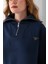 Kadın Dik Yaka Yarım Fermuarlı Kelebek Aksesuarlı 3ip Şardonlu Sweatshirt Lacivert - 2663 7