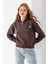 Kadın Dik Yaka Yarım Fermuarlı Kelebek Aksesuarlı 3ip Şardonlu Sweatshirt Kahverengi - 2663 4