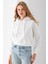 Kadın Kapüşonlu 3ip Şardonlu Crop Sweatshirt Beyaz - 2612 2