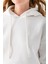 Kadın Kapüşonlu 3ip Şardonlu Crop Sweatshirt Beyaz - 2612 7