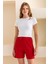 Kadın Fitilli Kaşkorse Süs Kuşaklı Şort Pijama Altı Kırmızı - 6131 1