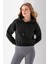 Kadın Kapüşonlu 3ip Şardonlu Crop Sweatshirt Siyah - 2612 1