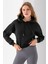 Kadın Kapüşonlu 3ip Şardonlu Crop Sweatshirt Siyah - 2612 5