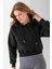 Kadın Kapüşonlu 3ip Şardonlu Crop Sweatshirt Siyah - 2612 6