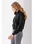 Kadın Kapüşonlu 3ip Şardonlu Crop Sweatshirt Siyah - 2612 7