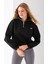 Kadın Dik Yaka Yarım Fermuarlı Kelebek Aksesuarlı 3ip Şardonlu Sweatshirt Siyah - 2663 6