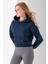 Kadın Kapüşonlu 3ip Şardonlu Crop Sweatshirt Lacivert - 2612 9