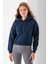 Kadın Kapüşonlu 3ip Şardonlu Crop Sweatshirt Lacivert - 2612 2