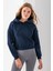 Kadın Kapüşonlu 3ip Şardonlu Crop Sweatshirt Lacivert - 2612 6
