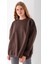 Kadın Bisiklet Yaka Oversize 3ip Şardonlu Basic Sweatshirt Kahverengi - 2662 1
