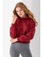 Kadın Kapüşonlu 3ip Şardonlu Crop Sweatshirt Bordo - 2612 2