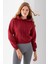 Kadın Kapüşonlu 3ip Şardonlu Crop Sweatshirt Bordo - 2612 6