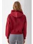 Kadın Kapüşonlu 3ip Şardonlu Crop Sweatshirt Bordo - 2612 8
