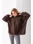 Kadın Bisiklet Yaka Oversize 3ip Şardonlu Basic Sweatshirt Kahverengi - 2662 4