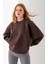 Kadın Bisiklet Yaka Oversize 3ip Şardonlu Basic Sweatshirt Kahverengi - 2662 6