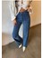 Kadın Mavi Renk Vintage Geniş Paça Pantolon 1
