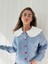 Kısa Kalp Düğmeli Hırka Kadın Mavi 1