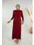 Kalın Fitilli Bel Kuşaklı Elbise 18319 Bordo 1